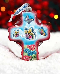 G.DeBrekht Butterflies Cross Glass Ornament