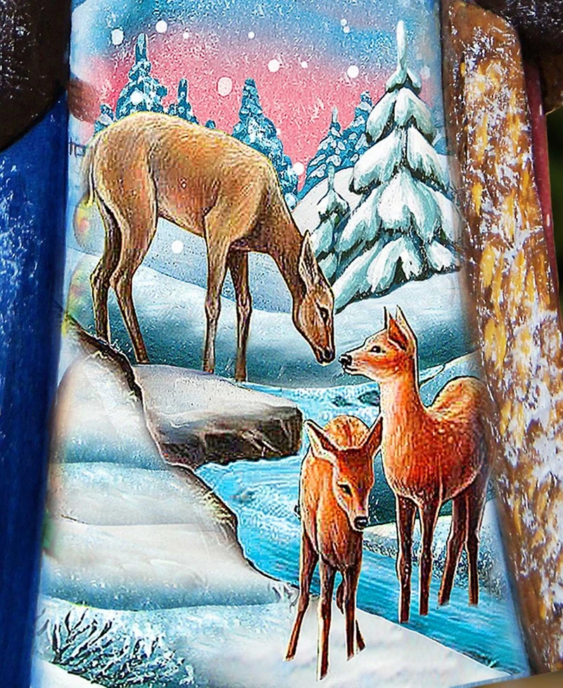 G.DeBrekht Woodcarved and Hand Painted Santa Deer Crossing Santa Figurine
