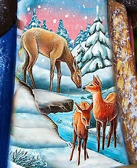 G.DeBrekht Woodcarved and Hand Painted Santa Deer Crossing Santa Figurine