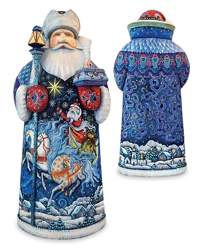 G.DeBrekht Woodcarved and Hand Painted Sleigh Ride Santa Claus Figurine