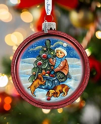 G.DeBrekht Trim A Tree Boy with Dogs C Ball Glass Ornament