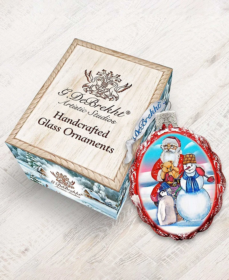 G.DeBrekht Gift Giving with Snowman Santa Glass Ornament