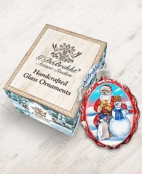 G.DeBrekht Gift Giving with Snowman Santa Glass Ornament