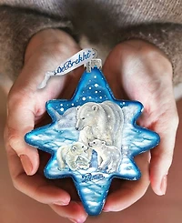 G.DeBrekht White Christmas Polar Bears North-Star Glass Ornament