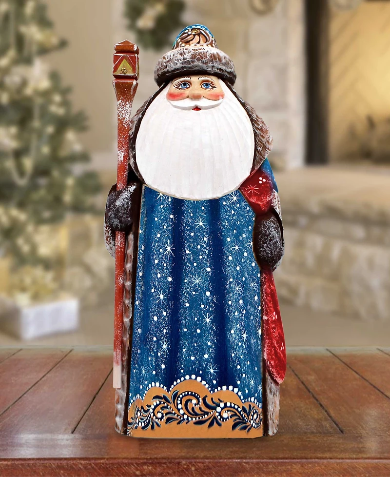 G.DeBrekht Woodcarved and Hand Painted Santa Twinkle-Yuletide Blue Santa Figurine