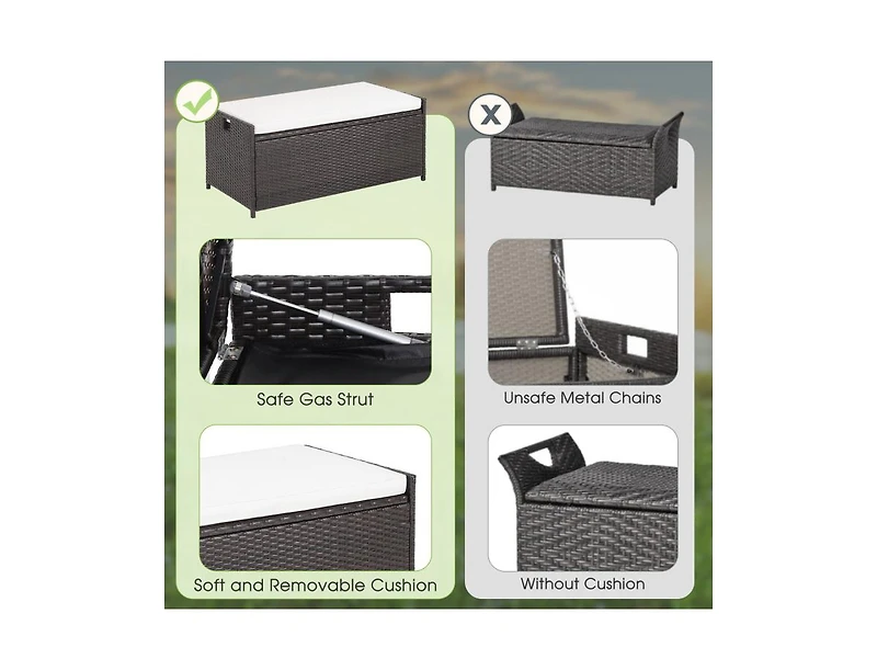 sumyeg 34 Gallon Patio Storage Bench with Seat Cushion and Zippered Liner