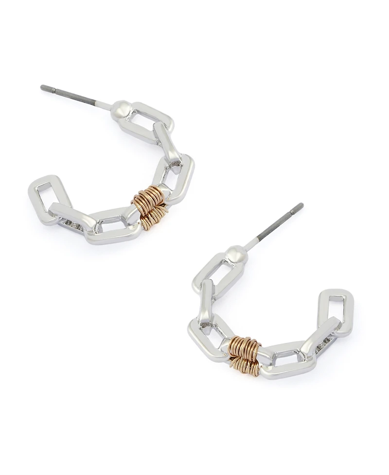 Robert Lee Morris Soho Two-Tone Paper Clip Frozen Chain Hoop Earrings