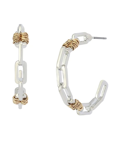 Robert Lee Morris Soho Two-Tone Paper Clip Frozen Chain Medium Hoop Earrings