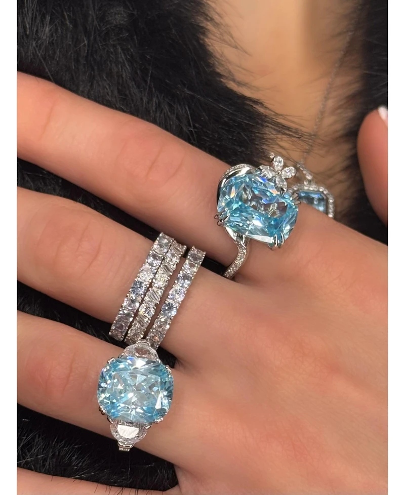 Suzy Levian New York Gala Collection Elongated Cushion Firework Cut Cubic Zirconia Butterfly Accent Ring