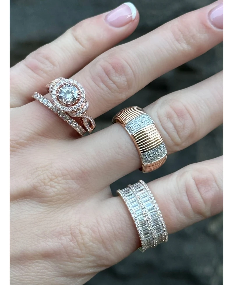 Suzy Levian Sterling Silver Cubic Zirconia Double Row Baguette Wide Eternity Band