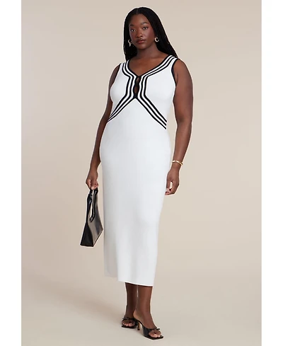 Eloquii Women's Contrast Tubing Sweater Dress