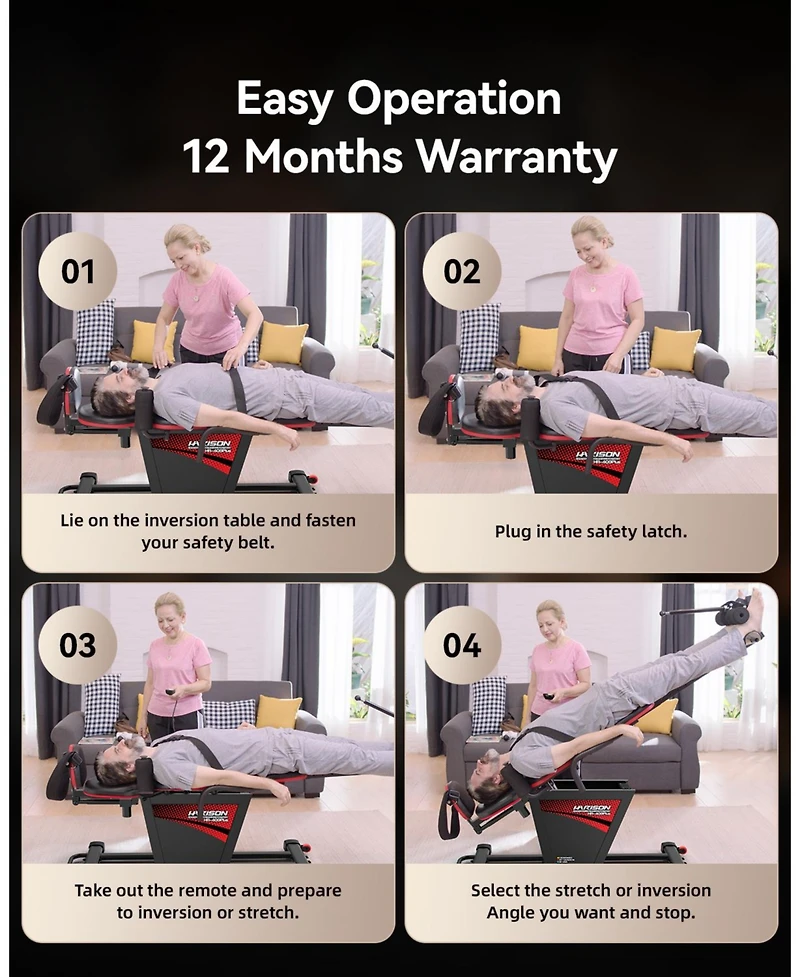 Harison Strength Training Inversion Table for Back Pain Relief with Remote Control (Hrm-409PLUS)