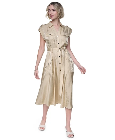 Dkny Women's Collared Neck Twinkle Cargo Dress