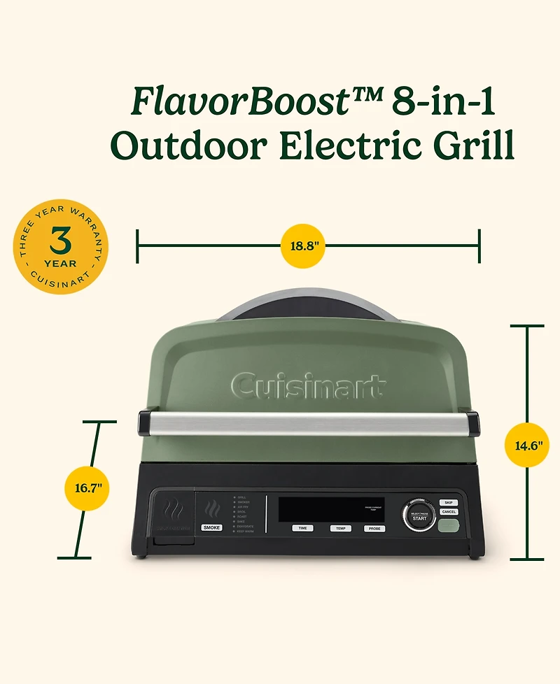 Cuisinart 14.6" FlavorBoost 8-in-1 Outdoor Electric Grill