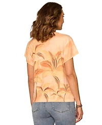 Democracy Petite Short-Sleeve Crewneck Embroidery Detail Knit T-Shirt