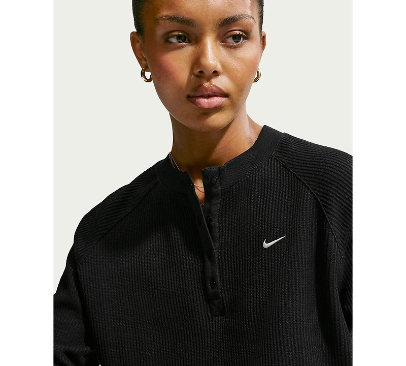 Nike Women's Sportswear Chill Waffle Oversized Long-Sleeve Henley Top