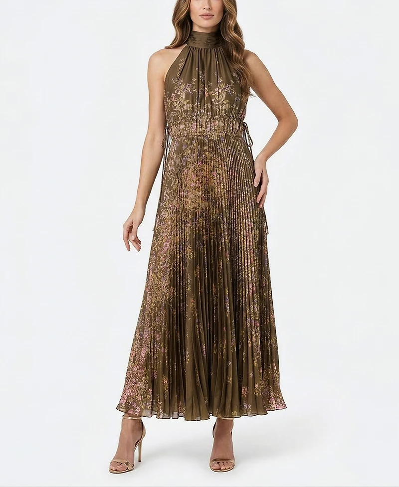 Taylor Women's Floral Pleated Mock Neck Polyester Dress