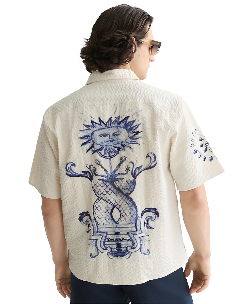 Scotch & Soda Men's Delfts Blauw Artwork Camp Collar Shirt