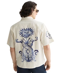 Scotch & Soda Men's Delfts Blauw Artwork Camp Collar Shirt