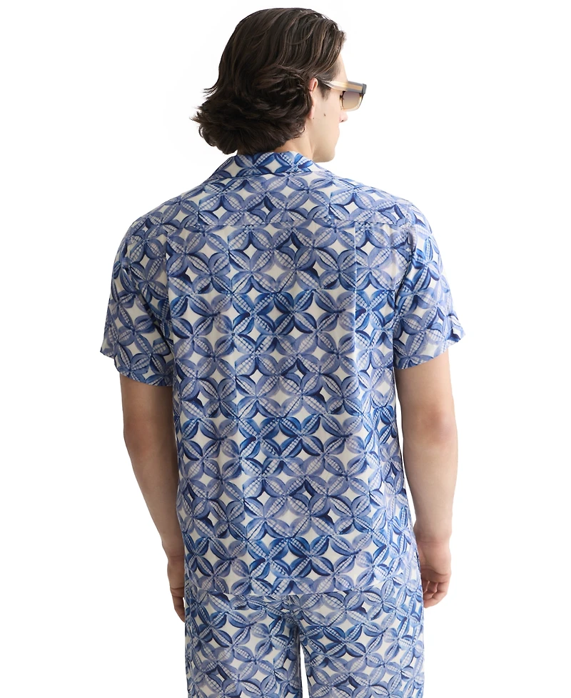 Scotch & Soda Men's Short-Sleeve Tiles Flower Blue Shirt