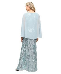 Sl Fashions Petite Embroidered Stretch Cape Long Gown