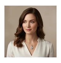 Sterling Silver with Haloed Clear Round Cubic Zirconia Solitaire a Split Bail Necklace