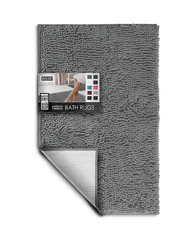 Ultra-Soft Chenille Bath Rug, Quick-Dry, Machine-Washable, Non-Slip Pvc Backing