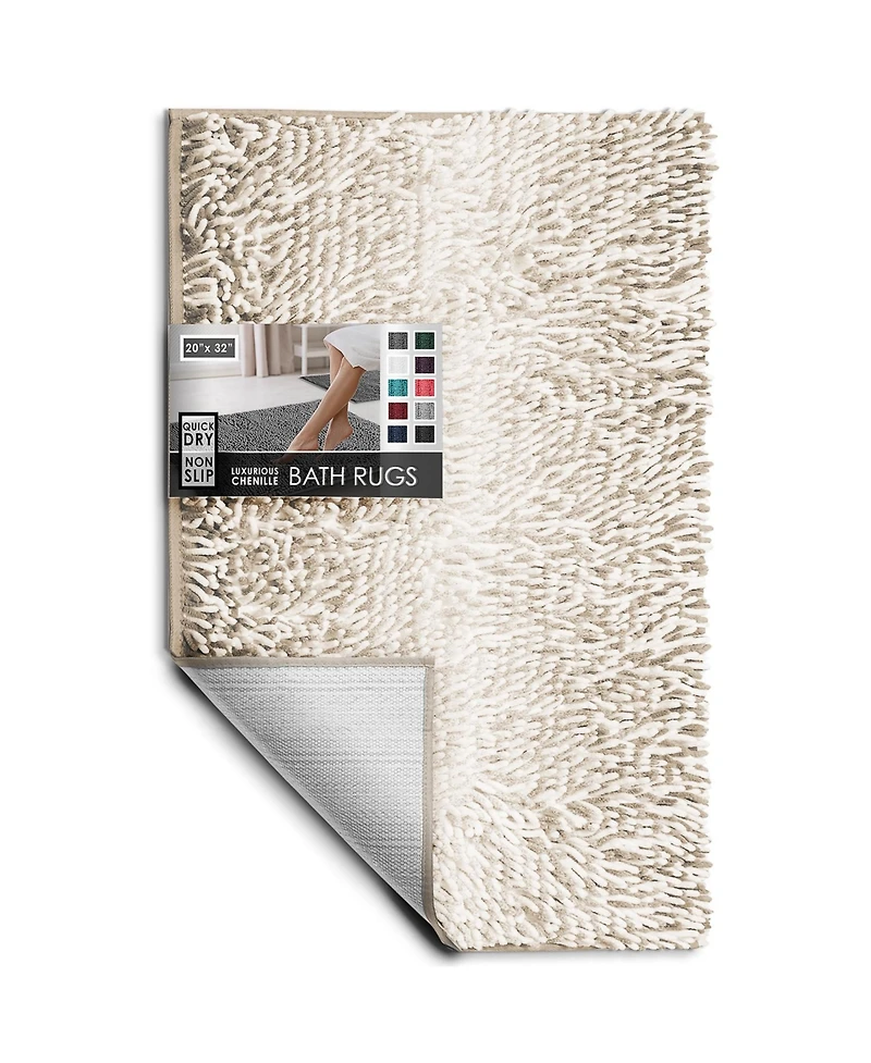 Ultra-Soft Chenille Bath Rug, Quick-Dry, Machine-Washable, Non-Slip Pvc Backing