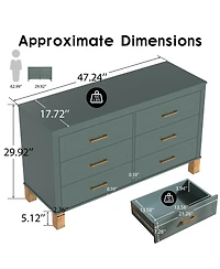 Rainsken 6-Drawer Dresser for Bedroom, 47.24'' Modern Chest of Drawers with Metal Handles and Solid Wood Legs, Storage Organizer for Living Room