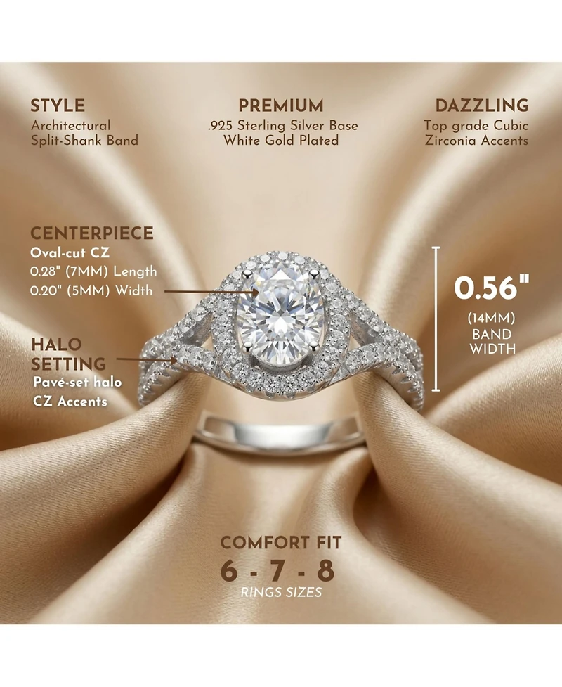 Sterling Silver Mounted Cubic Zirconia Solitaire with Halo Ring