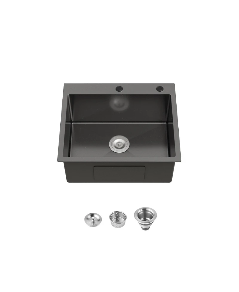 Busdays 23 x 19 Inch Stainless Steel Kitchen Sink Single Bowl Undermount Handmade with Us Standard Drain and Hook