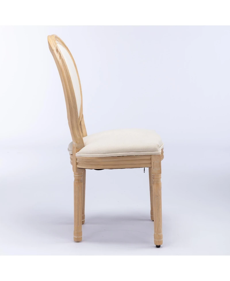 sumyeg French Style Solid Wood Frame Dining Chair with Linen Fabric Back Set of 2