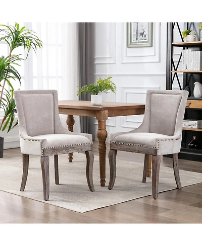 sumyeg Ultra Side Dining Chair with Upholstered Fabric Seat Solid Wood Legs and Nailhead Trim Set of 2