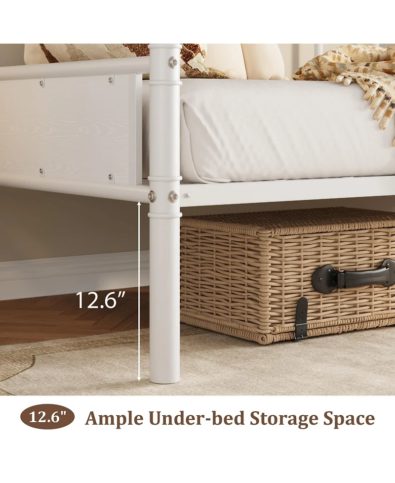 Homfan Twin Metal Daybed Frame with Metal Slats, Round Armrests and Underbed Storage, 78.2 x 41.6 x 41.5