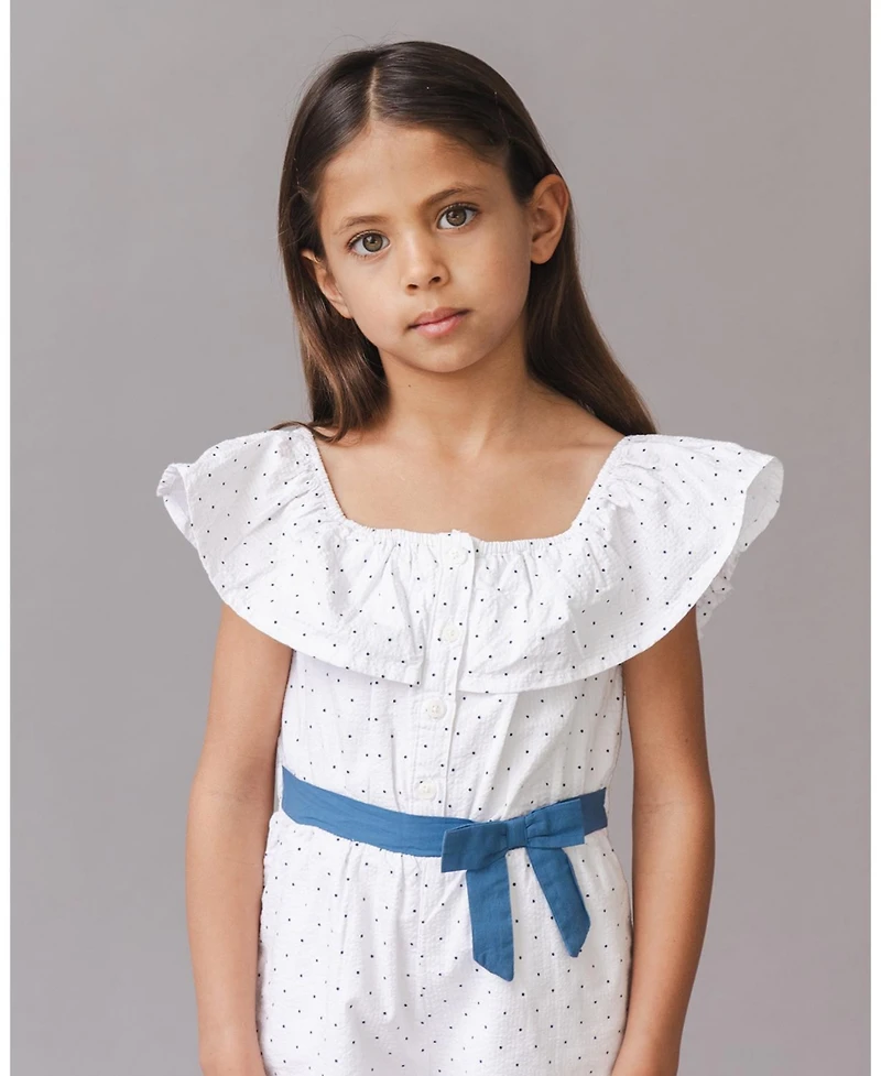 Hope & Henry Little Girls and Organic Ruffle Collar Button Front Seersucker Romper