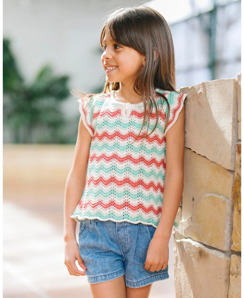 Hope & Henry Girls and Organic Flutter Sleeve Sweater Top