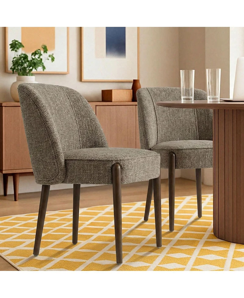 Maison Boucle Soft Fabric Dining Chairs Set of 2, Solid Wood Legs, Thick Seat
