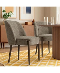 Maison Boucle Soft Fabric Dining Chairs Set of 2, Solid Wood Legs, Thick Seat