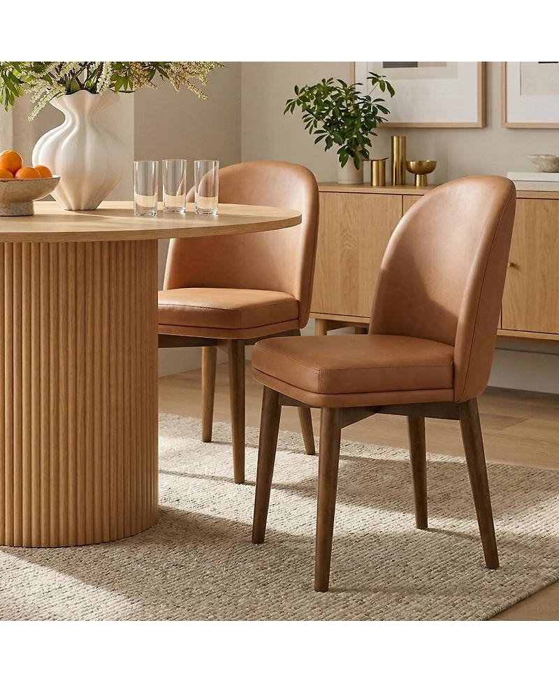 Maison Boucle Faux Leather Upholstered Dining Chairs Set of 2, Walnut Wood Legs