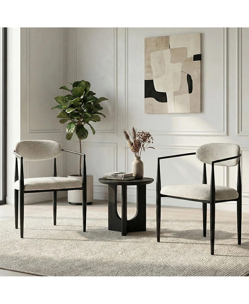 Maison Boucle Wide Upholstered Dining Chairs Set of 2, Metal Legs, Modern Armchair
