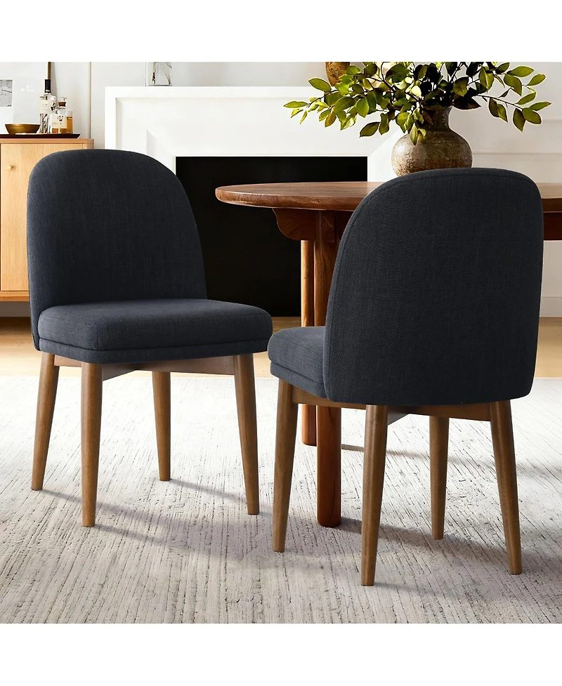 Maison Boucle Linen Blend Upholstered Dining Chairs Set of 2, Walnut Wood Legs