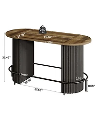 Tribesigns Bar Table, Modern Industrial Counter Height Pub Dining Table with Metal Footrest, Oval Home Bar Unit