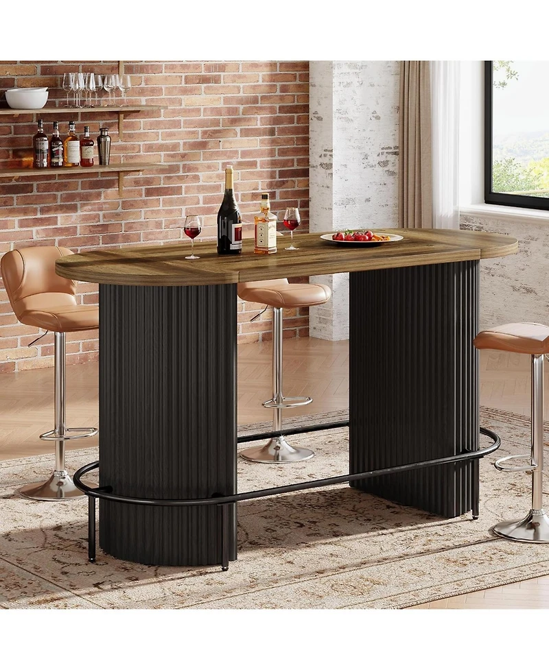 Tribesigns Bar Table, Modern Industrial Counter Height Pub Dining Table with Metal Footrest, Oval Home Bar Unit