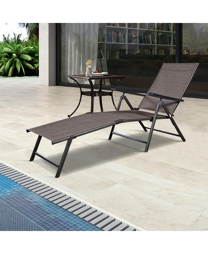 Gouun Folding Patio Chaise Lounge Chair with 5 Reclining Positions