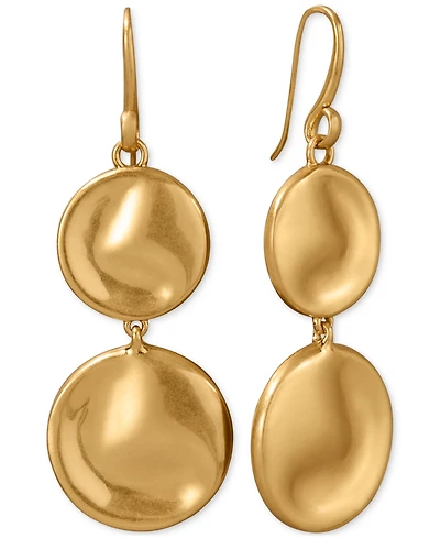 Donna Karan Worn 24k Gold Plated Double Drop Wave Coin Earrings