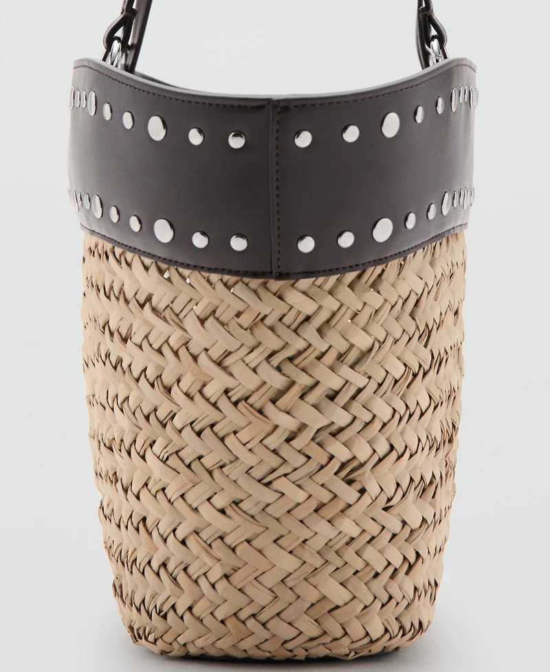 Mango Women's Studs Raffia Shopper Bag