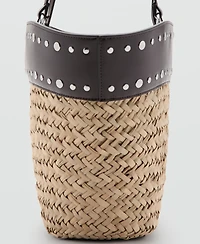 Mango Women's Studs Raffia Shopper Bag