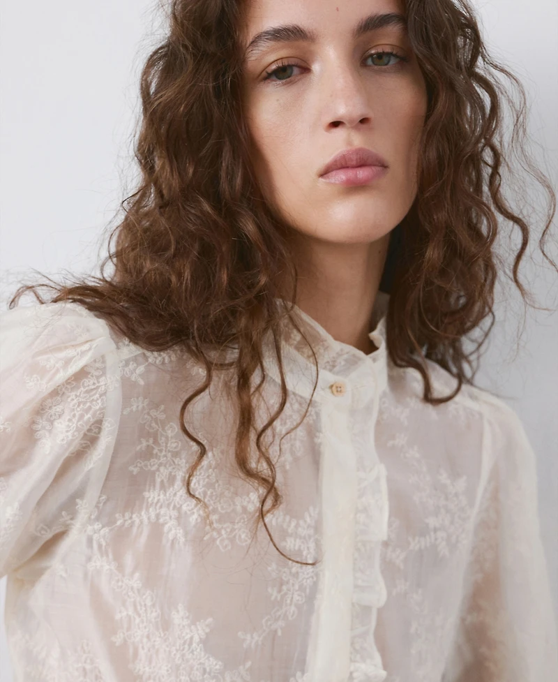 Mango Women's Floral Embroidery Lyocell Blouse
