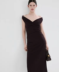 Mango Women's Crossover Neckline Ruched Dress
