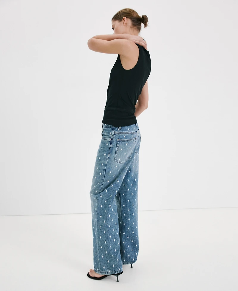 Mango Women's Polka-Dot Straight Jeans